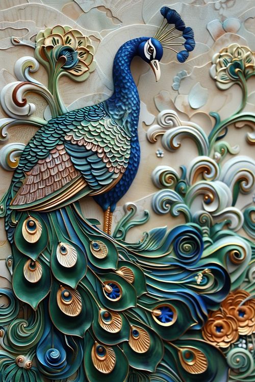 立体孔雀浮雕玄关背景工艺品 艺术与设计的完美融合
